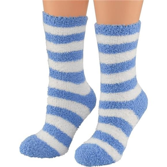 ARAD Premium Soft Warm Microfiber Fuzzy Socks, Striped Blue